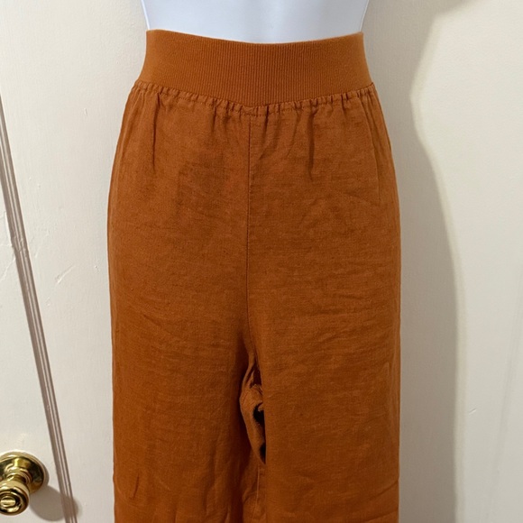 Three Dots Rust Orange Wide Leg Linen Pants - Picture 2 of 16
